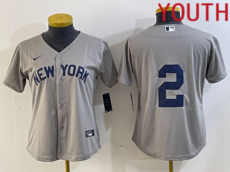 Youth New York Yankees 2 No name Grey Nike Game 2024 MLB Jersey style 7